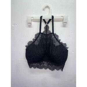 PINK Victoria's Secret Black Lace High Neck Push-Up Bralette M D-DD Racerback